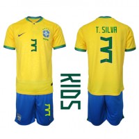 Brazil Thiago Silva #3 Domaci Dres za djecu SP 2022 Kratak Rukav (+ Kratke hlače)